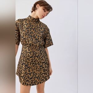 Ghospell Leopard High Neck Mini Dress